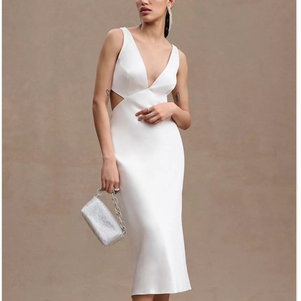 Sachin & Babi Sierra V-Neck Cutout Satin Midi Dress